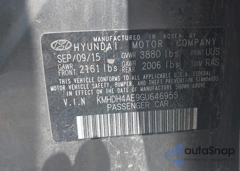 2016 Hyundai Elantra Se z USA, uszkodzony, nr VIN KMHDH4AE9GU646955